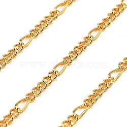 Brass Figaro Chains, Soldered, with Card Paper, Real 18K Gold Plated, 7x3x1.5mm and 4x3x1.5mm, about 3.28 Feet(1m)/pc(CHC-H111-01G)