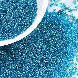 MIYUKI Round Rocailles Beads, Japanese Seed Beads, (RR3537) Fancy Lined Teal Blue, 15/0, 1.5mm, Hole: 0.7mm, about 27777pcs/50g(SEED-X0056-RR3537)