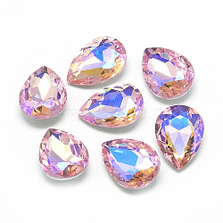Pointed Back Glass Rhinestone Cabochons, Back Plated, Faceted, AB Color Plated, Teardrop, PearlPink, 10x7x4mm(RGLA-T017-7x10mm-01)