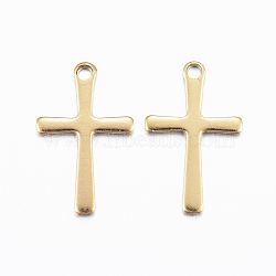 Ion Plating(IP) 304 Stainless Steel Charms, Cross Pendants, Golden, 15.5x9.5x0.8mm, Hole: 1mm(STAS-H423-10G)