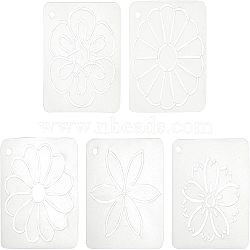 CHGCRAFT 5Sheets 5 Patterns Matte PP Plastic Drawing Scale Template, For DIY Scrapbooking, Square with Flower Pattern, Clear, 12x12x0.06cm, Hole: 6.5mm, 1sheet/pattern(DIY-CA0001-79)