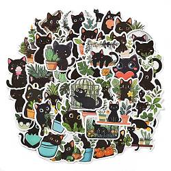 50 Pieces Cross-Border New Cao Zhi Black Cat Series Paper Stickers, for Suitcase, Skateboard, Refrigerator, Helmet, Mobile Phone Shell, Black, 35~53x37~52x0.2mm(STIC-R001-30)