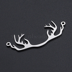 Non-Tarnish 201 Stainless Steel Links connectors, Antlers, Stainless Steel Color, 38x15x1mm, Hole: 1.4mm(STAS-N090-JN867-1)