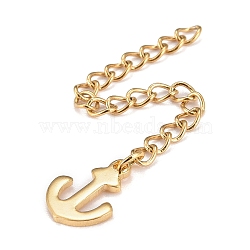 304 Stainless Steel Chain Extender, Curb Chain, with 202 Stainless Steel Charms, Anchor, Golden, 63mm, Link: 3.7x3x0.5mm, Anchor: 12x9x1mm(STAS-F268-29G)