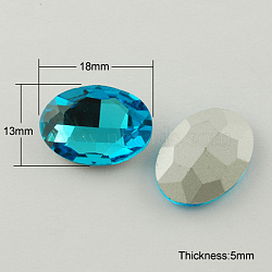 Glass Pointed Back Rhinestone, Back Plated, Faceted, Oval, Deep Sky Blue, 13x18x5mm(RGLA-Q012-12)