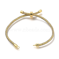 Braided Cotton Cord Slider Bracelet Making, with Rack Plating Brass Findings, Real 18K Gold Plated, Dark Gray, 8-5/8x1/8 inch(22x0.3cm), Hole: 2mm(MAK-R001-01G-19)