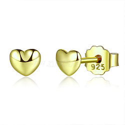 925 Sterling Silver Stud Earrings, Heart, with 925 Stamp, Real 18K Gold Plated, 4x4mm(EJEW-FF0008-002G)