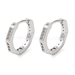 Brass Micro Pave Clear Cubic Zirconia Hoop Earrings, Polygon, Platinum, 12.5x13.5x3mm(EJEW-S234-02P)