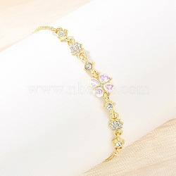 Alloy Rhinestone Slider Bracelets, Box Chain Bracelets for Women, Clover & Flower, Golden, 10.47 inch(26.6cm)(BJEW-A156-06G)