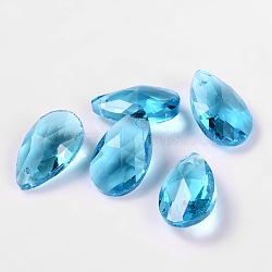 Faceted Teardrop Glass Pendants, Deep Sky Blue, 22x13x7mm, Hole: 1mm(X-GLAA-O008-B10)
