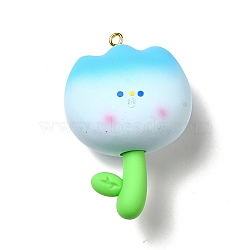 PVC Plastic and Resin Big Pendants, with Iron Loops, Tulip, Blue, 59x40x31mm, Hole: 2.6mm(PVC-K001-01D)