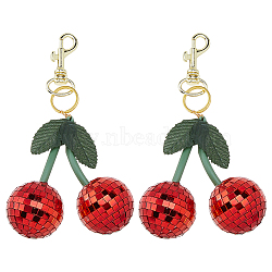 Glass & PET Mirror Disco Ball Cherry Pendant Decorations, with Zinc Alloy Swivel Clasps, Golden, 195mm, 2pcs/set(HJEW-FH00111)
