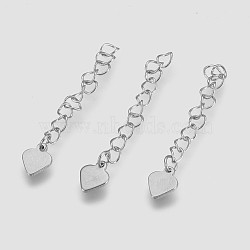 Tarnish Resistant 304 Stainless Steel Chain Extender, Heart, Stainless Steel Color, 50~60x4mm, Pendant: 9.5x7.5x1mm(STAS-I088-O-01P)