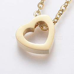 304 Stainless Steel Pendant Necklaces, with Lobster Claw Clasps, Heart, Golden, 17.7 inch(45cm)(NJEW-F213-04G)