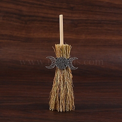 Mini Witch Wiccan Altar Broom with Alloy Charms, Halloween Healing Wiccan Ritual Decor, Moon, 150mm(PW-WGDD577-03)