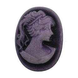 Lady's Head Portrait Flat Oval Violet Resin Cabochons, without hole, 13x18mm(X-RB021)