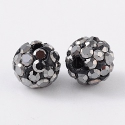 Grade A Rhinestone Pave Disco Ball Beads, for Unisex Jewelry Making, Round, Jet Hematite, PP9(1.5.~1.6mm), 8mm, Hole: 1mm(RB-Q101-2)