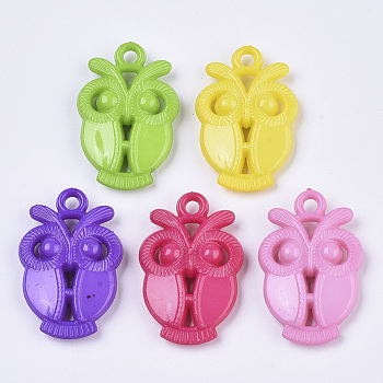 Opaque Acrylic Pendants, Owl, Mixed Color, 35x23x7mm, Hole: 3mm, about 210pcs/500g