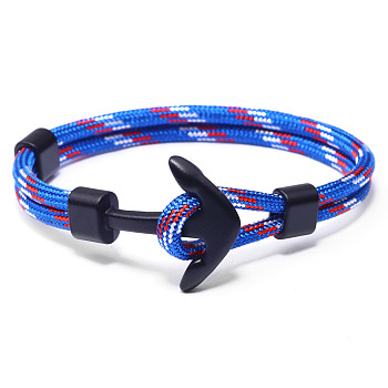 Polyester Cord Multi-strand Bracelets, with Alloy Anchor Clasps, Gunmetal, Royal Blue, 21cm