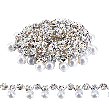 AHADERMAKER 1Yard Brass & Glass Rhinestone & Plastic Cup Chains, Wedding Dress Decorative Chains, White, 17x5~11mm