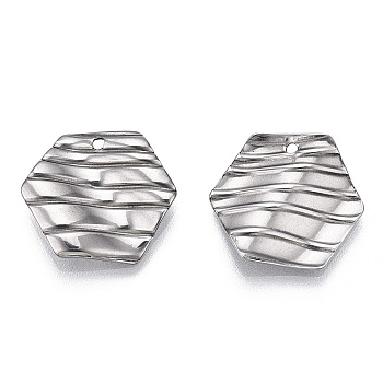 304 Stainless Steel Pendants, Hexagon Charm, Stainless Steel Color, 17x19x2mm, Hole: 1.2mm