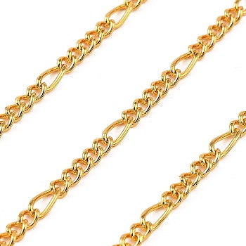 Brass Figaro Chains, Soldered, with Card Paper, Real 18K Gold Plated, 7x3x1.5mm and 4x3x1.5mm, about 3.28 Feet(1m)/pc