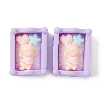Opaque Resin Cabochons, Bed with Baby, Lavender, 25x20.5x12mm