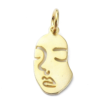 925 Sterling Silver Pendants, Hollow Face Shape Charms with Jump Rings, Golden, 18x9x1mm, Hole: 4mm