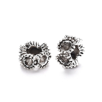Tibetan Style Alloy European Bead Rhinestone Settings, Large Hole Beads, Lead Free, Flower, Antique Silver, Fit For 3.5mm rhinestone, 10.5x6.5mm, Hole: 5.5mm, about 450pcs/1000g