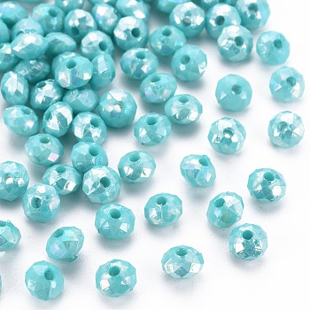 Opaque Acrylic Beads, AB Color Plated, Faceted Rondelle, Medium Turquoise, 6mm, Hole: 1.5mm, about 6200pcs/500g.