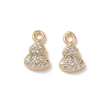 Brass Micro Pave Clear Cubic Zirconia Charms, Gourd Charms, Real 18K Gold Plated, 9.5x6x2mm, Hole: 1.3mm