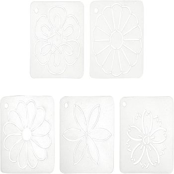 CHGCRAFT 5Sheets 5 Patterns Matte PP Plastic Drawing Scale Template, For DIY Scrapbooking, Square with Flower Pattern, Clear, 12x12x0.06cm, Hole: 6.5mm, 1sheet/pattern