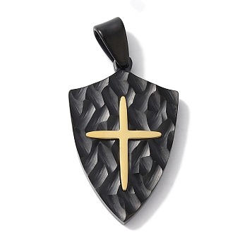 304 Stainless Steel Pendants, Shield with Cross Charm, Black & Golden, 34x21x4mm, Hole: 7.5x4.5mm