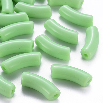 Opaque Acrylic Beads, Curved Tube, Spring Green, 36x13.5x11.5mm, Hole: 4mm, about 133pcs/500g