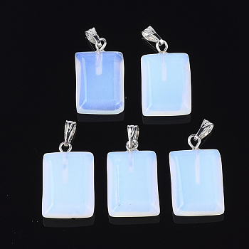 Opalite Pendants, with 304 Stainless Steel Findings, Rectangle, Stainless Steel Color, 21~22x12.5~13x5~5.5mm, Hole: 6x2mm