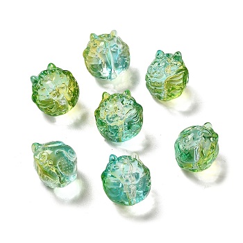 Transparent Glass Beads, Gradient Color, Dragon, Turquoise, 13.5x13x12.5mm, Hole: 1mm