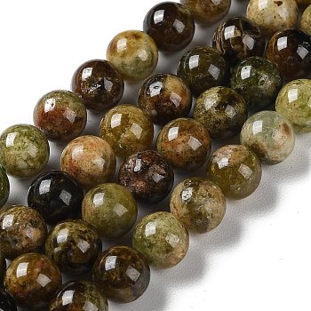 Natural Green Garnet Beads Strands, Round, 10mm, Hole: 1.2mm, about 37pcs/strand, 15.35''(39cm)