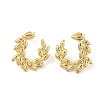 Ion Plating(IP) 304 Stainless Steel Stud Earrings for Women, Wreath, Real 18K Gold Plated, 20x21mm