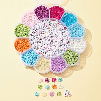 DIY Jewelry Making Finding Kit, Including 3604Pcs 13 Style Opaque & Baking Paint Glass Seed & Acrylic Letter Beads, Mixed Color, 3~7x2~3.5mm, Hole: 0.8~1.2mm