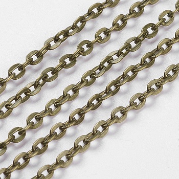 Iron Cable Chains, Unwelded, with Spool, Flat Oval, Cadmium Free & Nickel Free & Lead Free, Antique Bronze, 4.1x3x0.5mm, about 328.08 Feet(100m)/roll