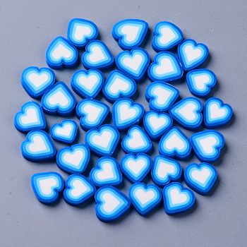 Handmade Polymer Clay Cabochons, Fashion Nail Art Decoration Accessories, Heart, Colorful, 7~11x8~11x2~3mm, about 2000~2500pcs/500g