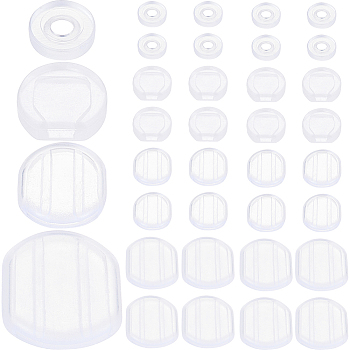 120Pcs 4 Style Silicone Clip on Earring Pads, Clear, 6.5~14x6.5~12x2~3mm, Hole: 1~8.5mm, 30Pcs/style