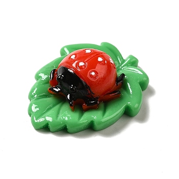 Opaque Resin Cabochons, Leaf, Red, Ladybug Pattern, 28x22x10mm