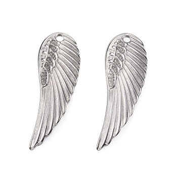 304 Stainless Steel Pendants, Wing, Stainless Steel Color, 31.5x11x2mm, Hole: 1.2mm