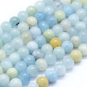 Natural Aquamarine Beads Strands, Round, 8mm, Hole: 1mm, about 50pcs/strand, 15.7 inch(40cm)