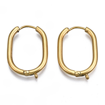316 Surgical Stainless Steel Hoop Earrings Findings, with Vertical Loop, Oval, Real 14K Gold Plated, 25x17x2mm, Hole: 1mm, Pin: 0.8mm