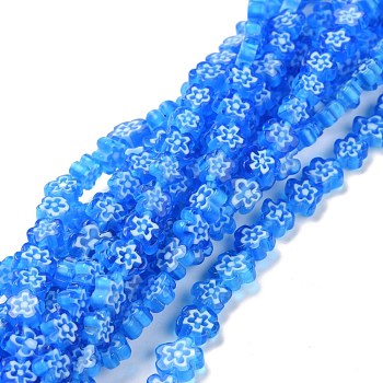 Handmade Millefiori Glass Bead Strands, Flower, Dodger Blue, 6.4~9x3.2mm, Hole: 1mm, about 56pcs/Strand, 15.75''(40cm)