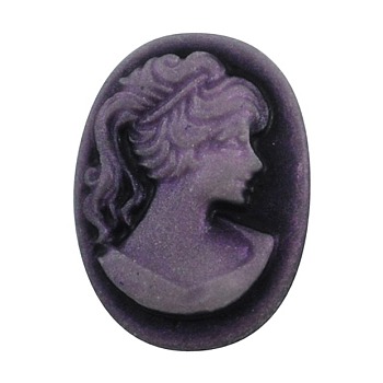 Lady's Head Portrait Flat Oval Violet Resin Cabochons, without hole, 13x18mm