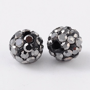 Grade A Rhinestone Pave Disco Ball Beads, for Unisex Jewelry Making, Round, Jet Hematite, PP9(1.5.~1.6mm), 8mm, Hole: 1mm