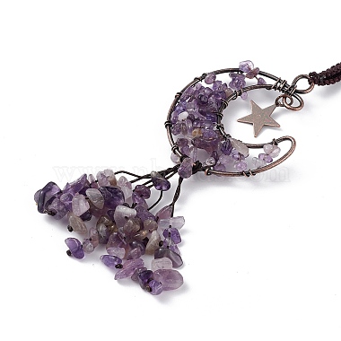 Natural Amethyst Moon with Chips Tassel Pendant Decorations(G-L524-07R-B05)-3
